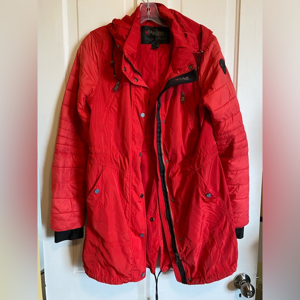 Pajar Canada Jacket Iris Featherless Puffer Sleeve Anorak Rain Coat Red LARGE